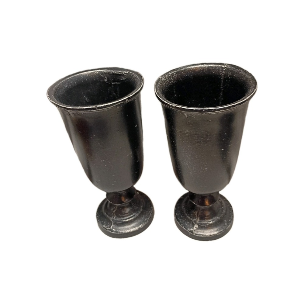 2 Pewter Drinking Chalices Renaissance Gothic VTG Goblets Wine Glasses Black